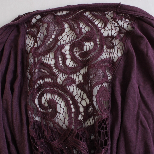 Women's Purple Lace Shoulder Tunic Top Dolman Sleeve