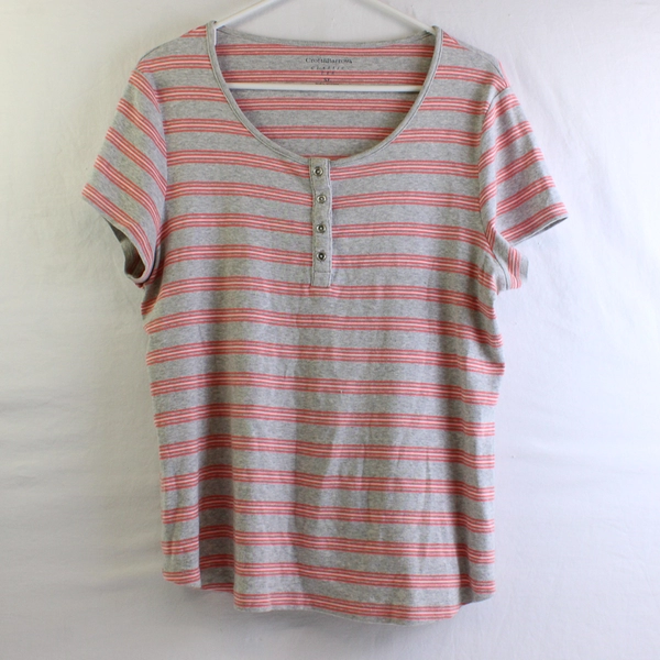 Women's XL Croft & Barrow Striped Short Sleeve Classic Tee Henley