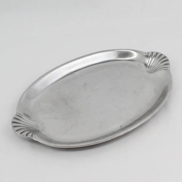 Wilton Armetale Bruce Fox Design Pewter Scallop Handle Oval Serving Tray 16.5"