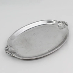 Wilton Armetale Bruce Fox Design Pewter Scallop Handle Oval Serving Tray 16.5"