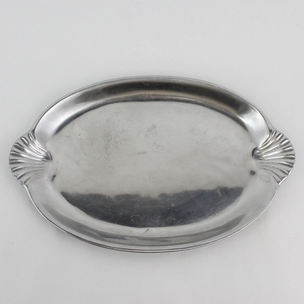 Wilton Armetale Bruce Fox Design Pewter Scallop Handle Oval Serving Tray 16.5"
