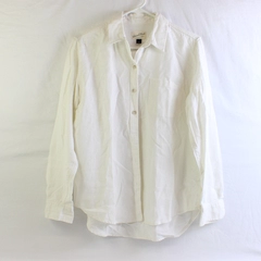 Universal Thread Shirt Women White Button Up Collared Linen Blend Long Sleeve