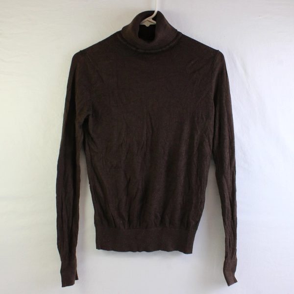 August Silk Women's M Brown Long Sleeve Ribbed Turtleneck Shirt