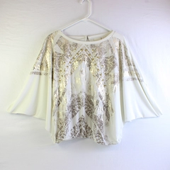 Chicos Ivory Bead Embellished Slit Dolman Sleeve Crop Top Women's Size 2