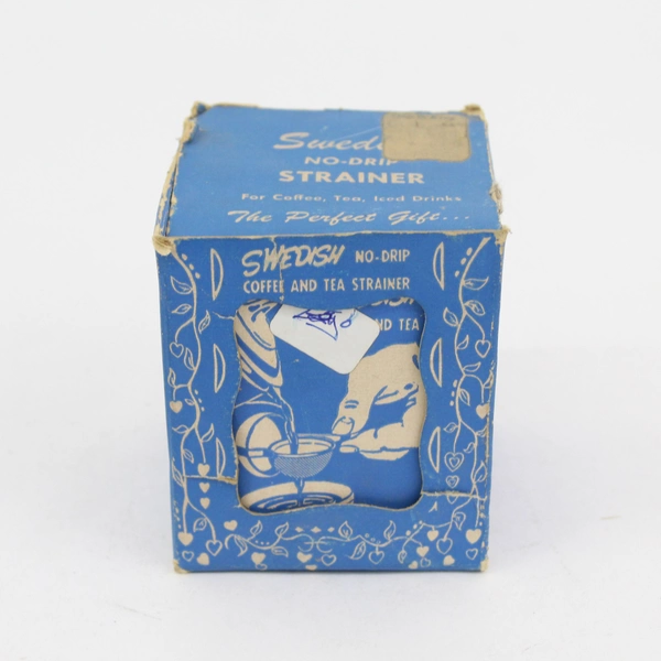 Vintage Swedish No-Drip Coffee Tea Strainer Nickel Plated Steel with Box