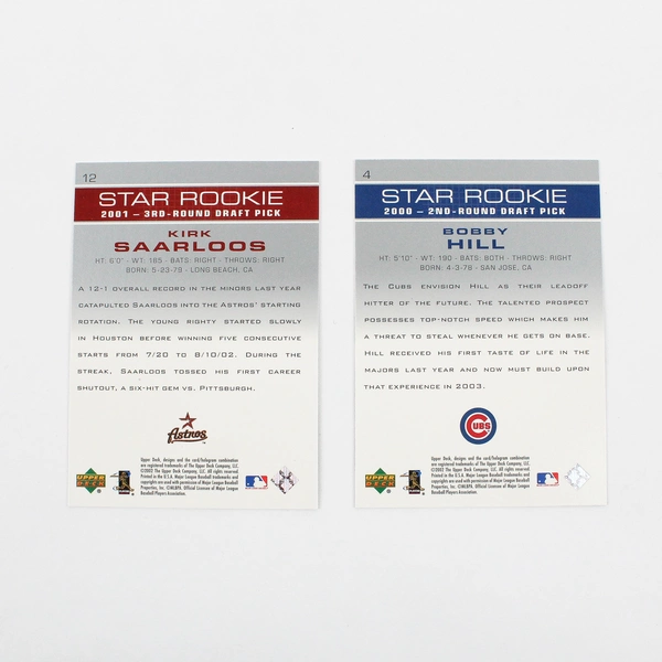 Lot Of 2 Upper Deck Star Rookie MLB Baseball Cards Bobby Hill 2000 Saarloos 2001
