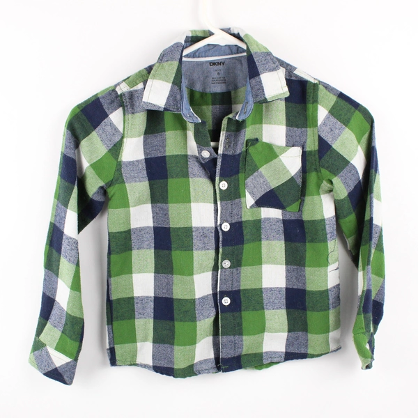 DKNY Green and Blue Plaid Long-Sleeve Button-Up Boys' Size 5