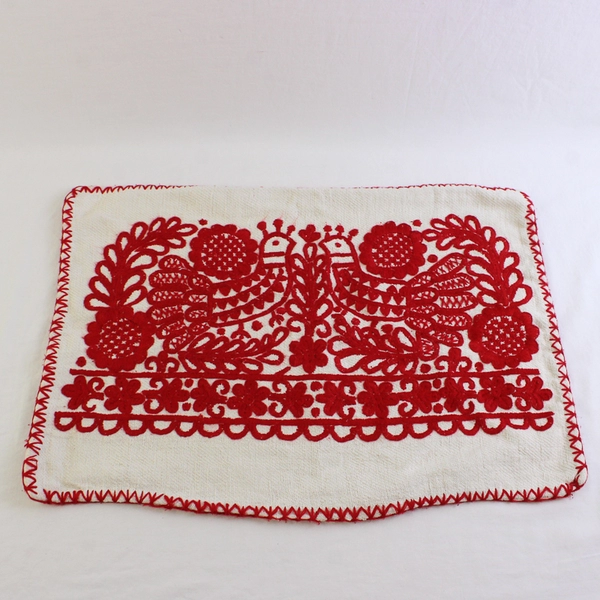 Vintage Hungarian Kalotaszeg Hand Embroidered Pillow Cover Red & White 15"x22"