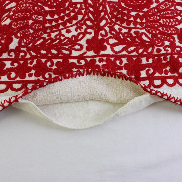 Vintage Hungarian Kalotaszeg Hand Embroidered Pillow Cover Red & White 15"x22"