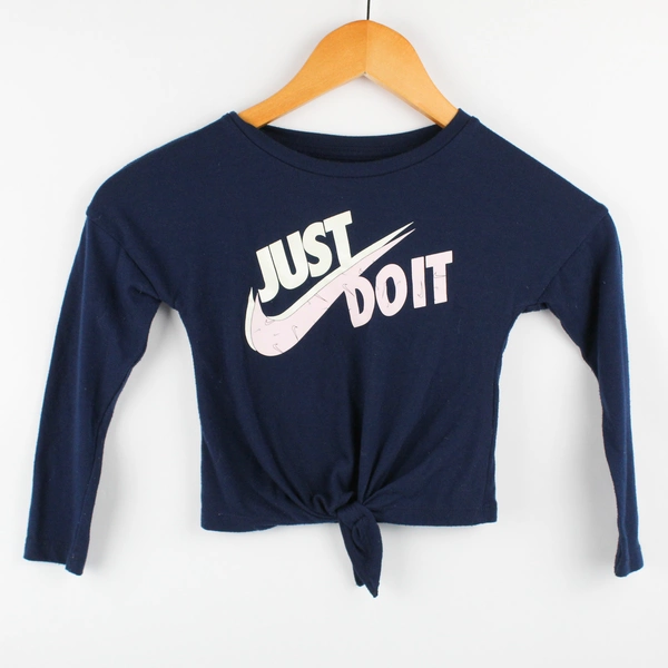 Nike Just Do It Navy Blue Tie-Front Long-Sleeve T-Shirt Girls' Size 4T