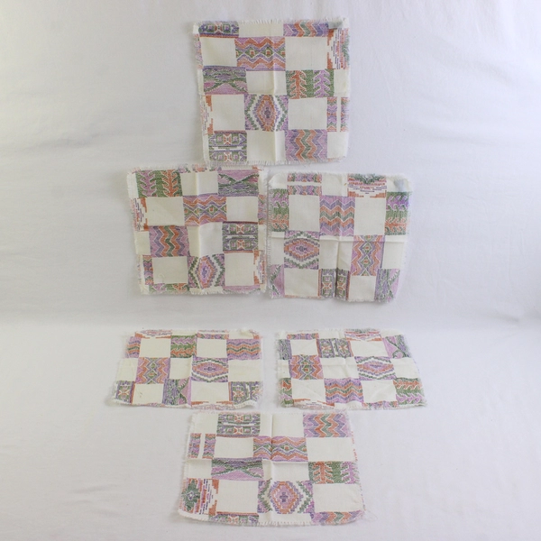 Lot Of 6 Unbranded Matching Multicolor Fabric Handkerchief Multi-Pattern 9" x 9"