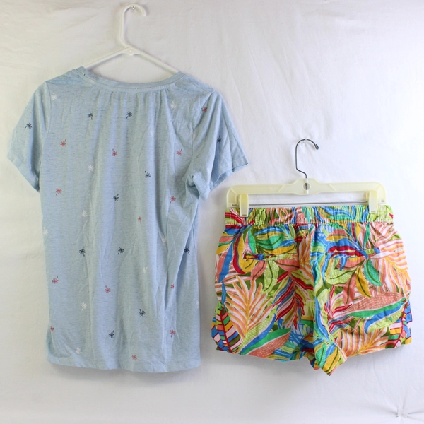 Lot of 2 C&C California Women's S Blue T Shirt and Multicolor 100% Linen Shorts
