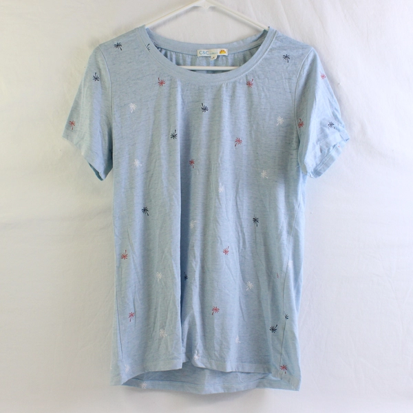 Lot of 2 C&C California Women's S Blue T Shirt and Multicolor 100% Linen Shorts