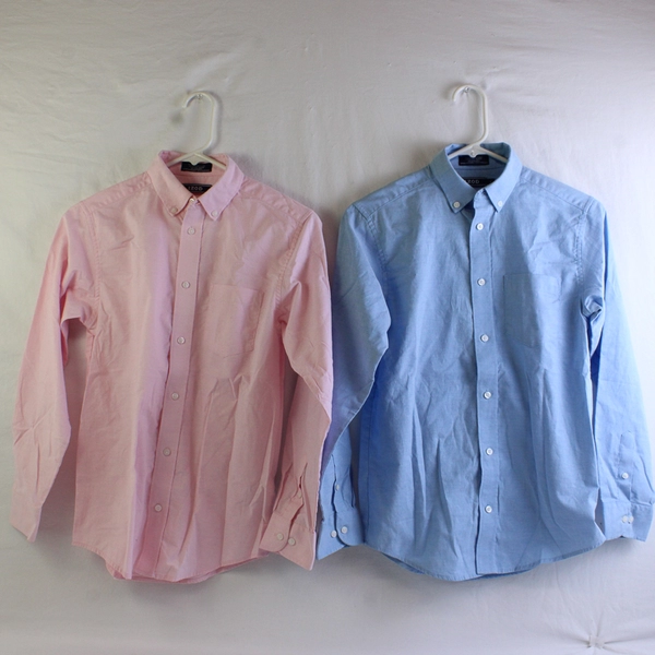 Lot of 2 IZOD Boys 14 Pink and Blue Long Sleeve Button Down Dress Shirts