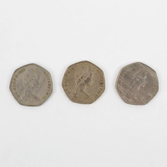 Lot of 3 Queen Elizabeth II DG-REG-FD 50 Fifty Pence Coin 1969 1977
