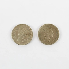 Lot Of 2 Queen Elizabeth II One Pound Coins UK 1£ Circulated Coins 1983 1985