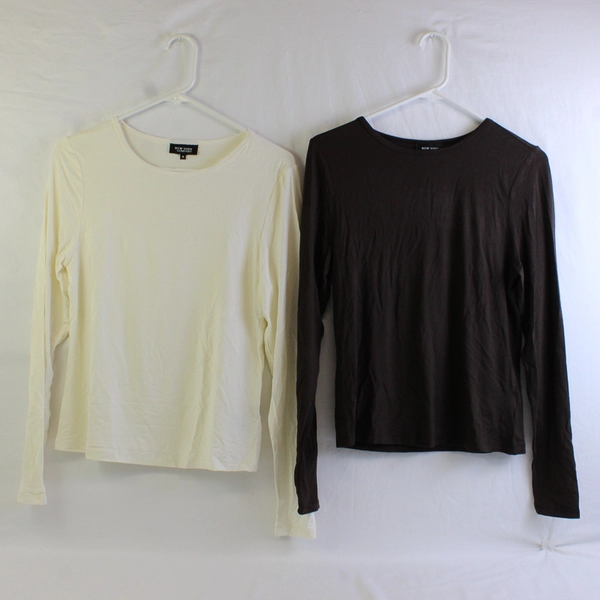 Lot of 2 New York & Company Women's M Ivory and Brown Long Sleeve Stretch Shirts
