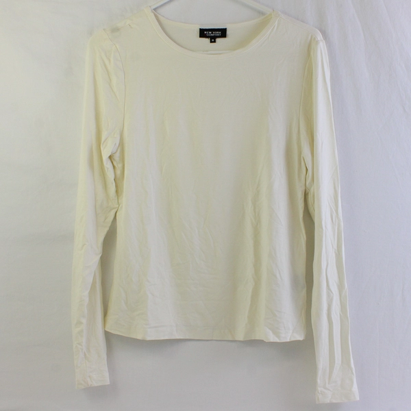 Lot of 2 New York & Company Women's M Ivory and Brown Long Sleeve Stretch Shirts