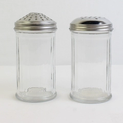 Lot Of 2 Libbey & JR Metal Top Ribbed Glass Cheese/Sugar Shakers 6" Tall