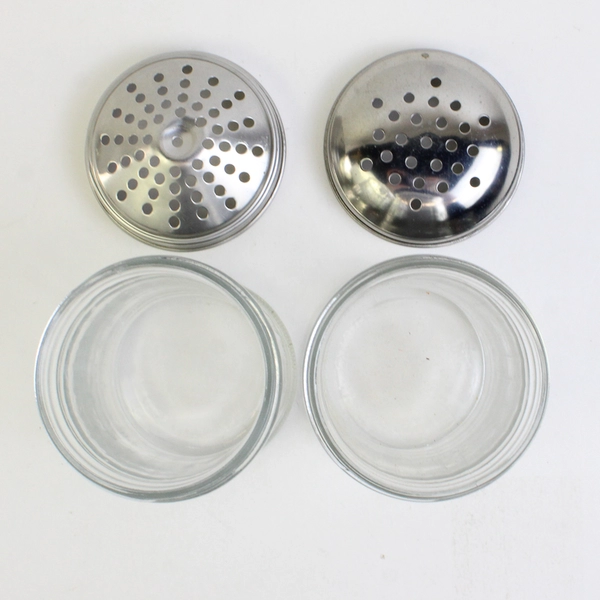 Lot Of 2 Libbey & JR Metal Top Ribbed Glass Cheese/Sugar Shakers 6" Tall