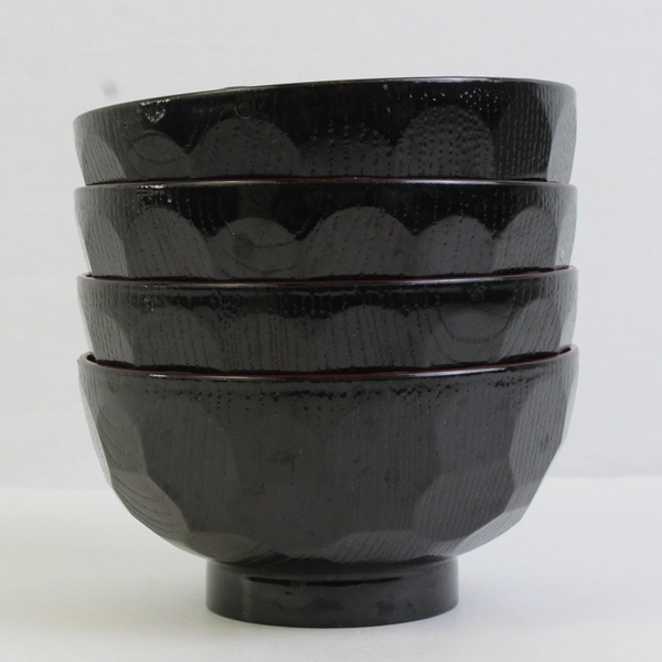 Lot Of 4 Trading Co Japanese Style Red/Black Plastic Small Soup Bowls 2.5" Tall