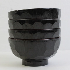 Lot Of 4 Trading Co Japanese Style Red/Black Plastic Small Soup Bowls 2.5" Tall