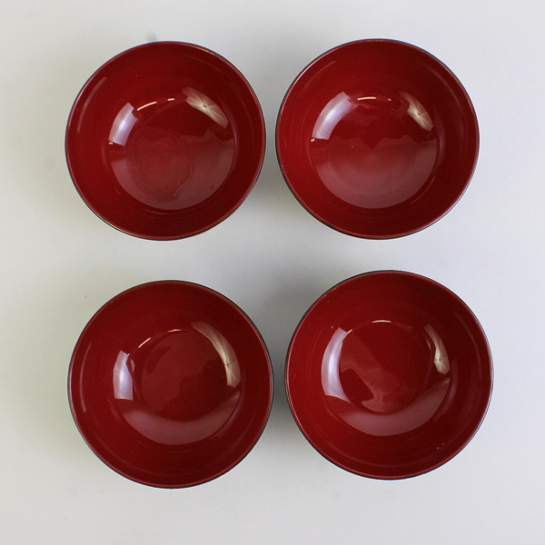 Lot Of 4 Trading Co Japanese Style Red/Black Plastic Small Soup Bowls 2.5" Tall