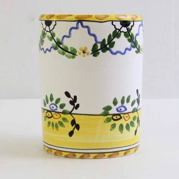 Hand Painted Ceramic Made For Casafina Multicolor Pencil Holder Cup 4" Tall