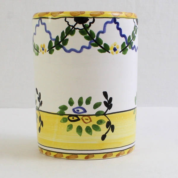 Hand Painted Ceramic Made For Casafina Multicolor Pencil Holder Cup 4" Tall