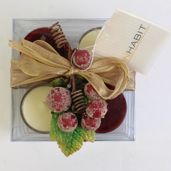 Set Of 12 Macy's Inhabit Red/White Tea Light Candles Original Packaging