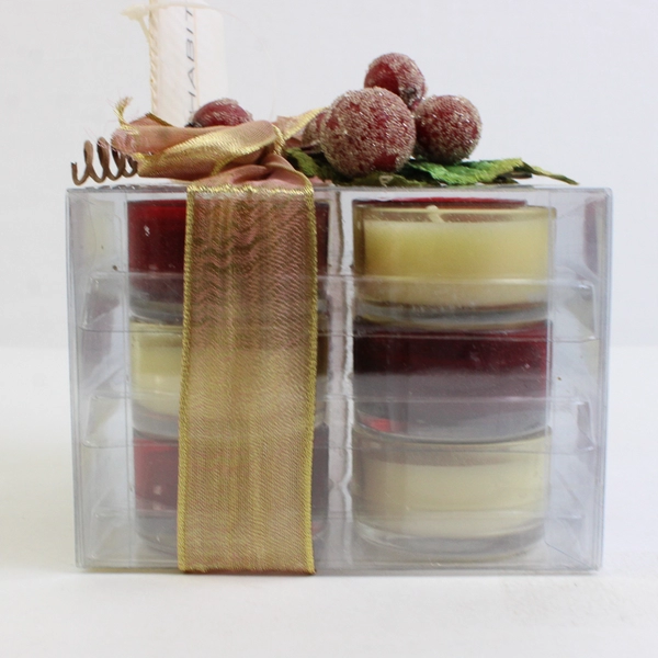 Set Of 12 Macy's Inhabit Red/White Tea Light Candles Original Packaging