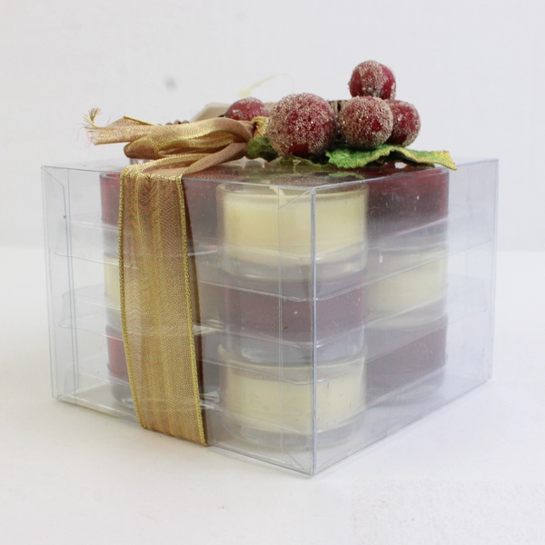 Set Of 12 Macy's Inhabit Red/White Tea Light Candles Original Packaging