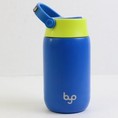 BUILT BYO Navy & Lime Kids Metal Water Bottle 6.75" 2019 Straw Lid