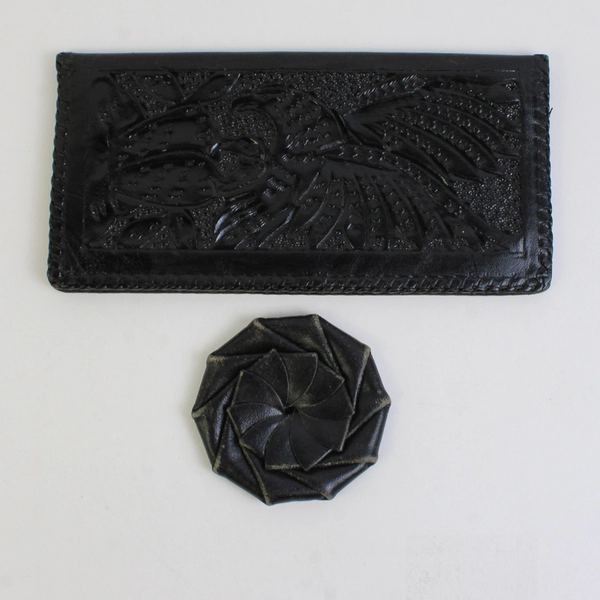 Lot Of 2 Handmade Solid Black Color Leather Bifold Wallet & Coin Holder