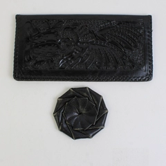 Lot Of 2 Handmade Solid Black Color Leather Bifold Wallet & Coin Holder