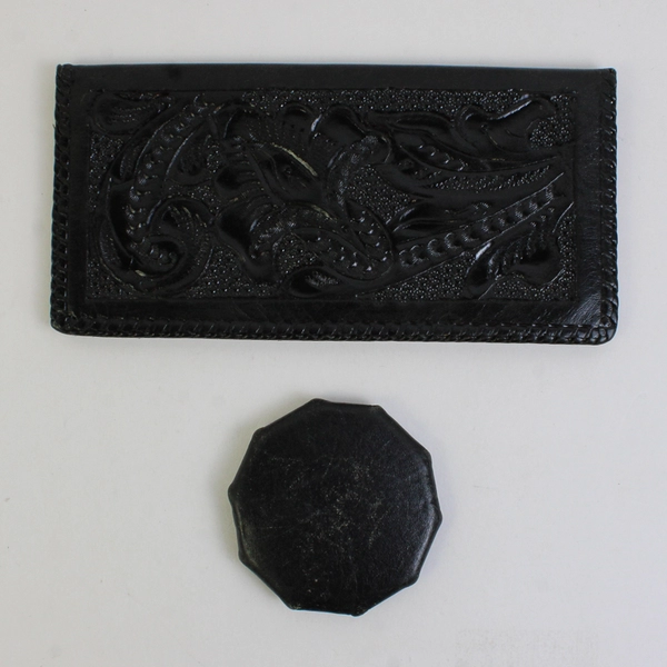 Lot Of 2 Handmade Solid Black Color Leather Bifold Wallet & Coin Holder