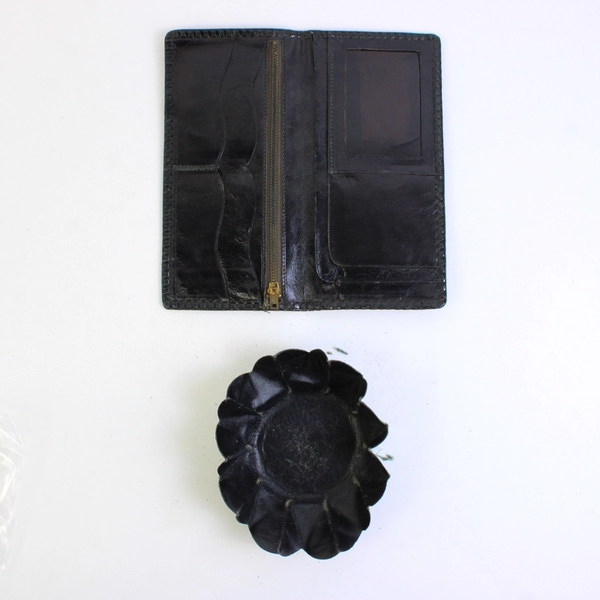 Lot Of 2 Handmade Solid Black Color Leather Bifold Wallet & Coin Holder