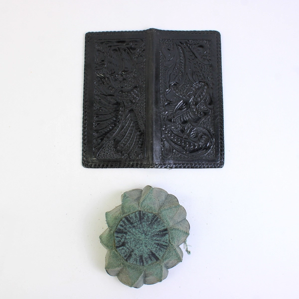 Lot Of 2 Handmade Solid Black Color Leather Bifold Wallet & Coin Holder