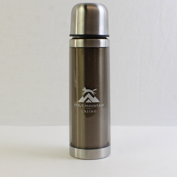 "Spirit Mountain Casino" Silver Metal Water Bottle Insulated 10" Tall