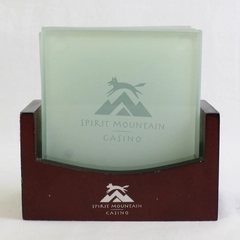 Lot Of 5 "Spirit Mountain Casino" 4 Glass Coasters & 1 Wood Holder