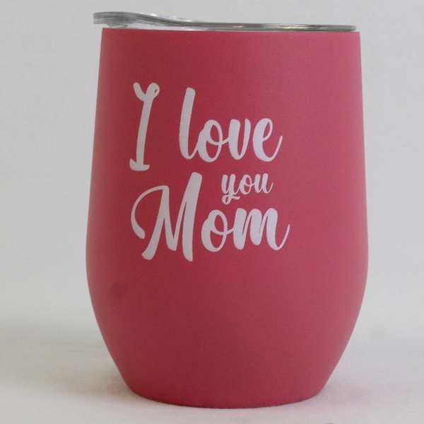 Unbranded Pink Stainless Steel Insulated Wine Tumbler "I Love You Mom" 4.75"