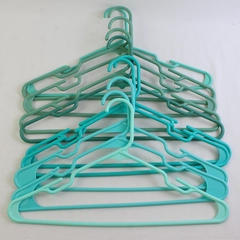 Mixed Lot of 10 Green and Turquoise Plastic Clothes Hangers Closet Organization