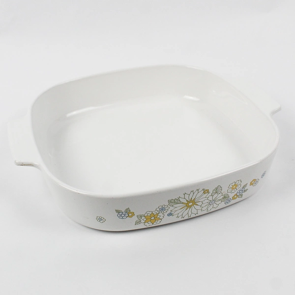Corningware White Floral Casserole Ovenware Without Lid (A-10-B) 10" x10 x 2.25"