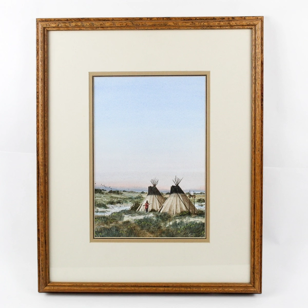 Les Barnett Native American Indian Tipi Framed Art Print 1982 Northwest Artist