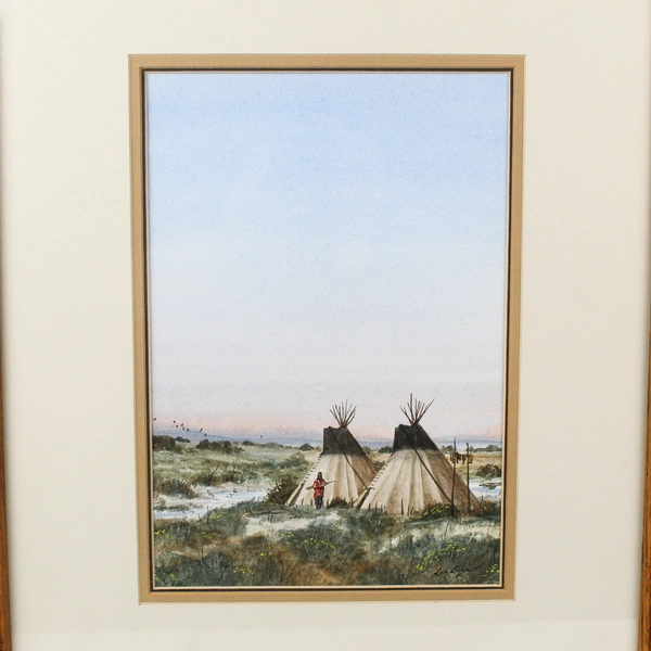 Les Barnett Native American Indian Tipi Framed Art Print 1982 Northwest Artist