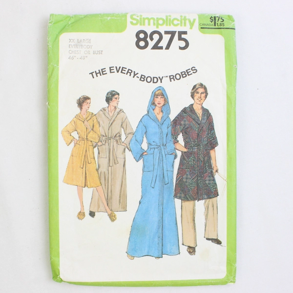 Vtg Simplicity 8275 Everybody Robes Patterns Unisex Adult Size XX Large (1977)