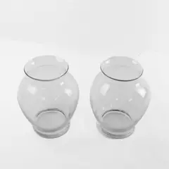 Lot Of 2 Matching Unbranded Clear Glass Decorative Short Bouquet Vases 7.5" Tall