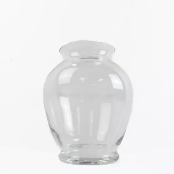 Lot Of 2 Matching Unbranded Clear Glass Decorative Short Bouquet Vases 7.5" Tall