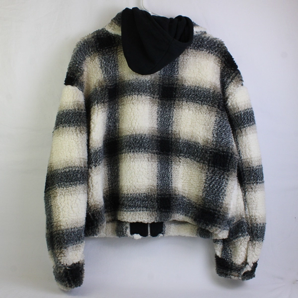 No Boundaries Junior's L (12-14) B&W Soft Sherpa Zip-Up Hoodie Sweatshirt