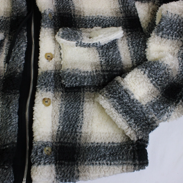 No Boundaries Junior's L (12-14) B&W Soft Sherpa Zip-Up Hoodie Sweatshirt